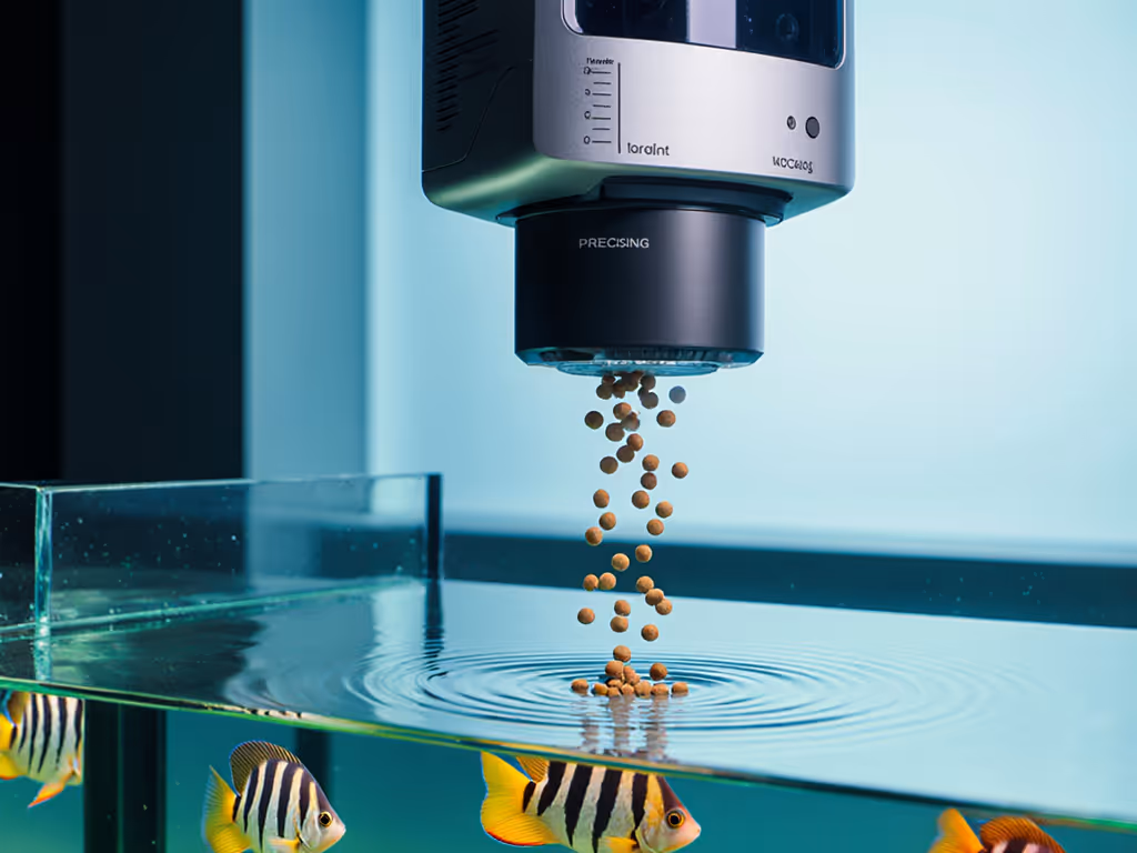 automatic fish feeder being tested in aquarium setting