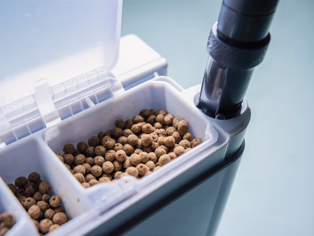 clogged auto feeder mechanism showing food clumps