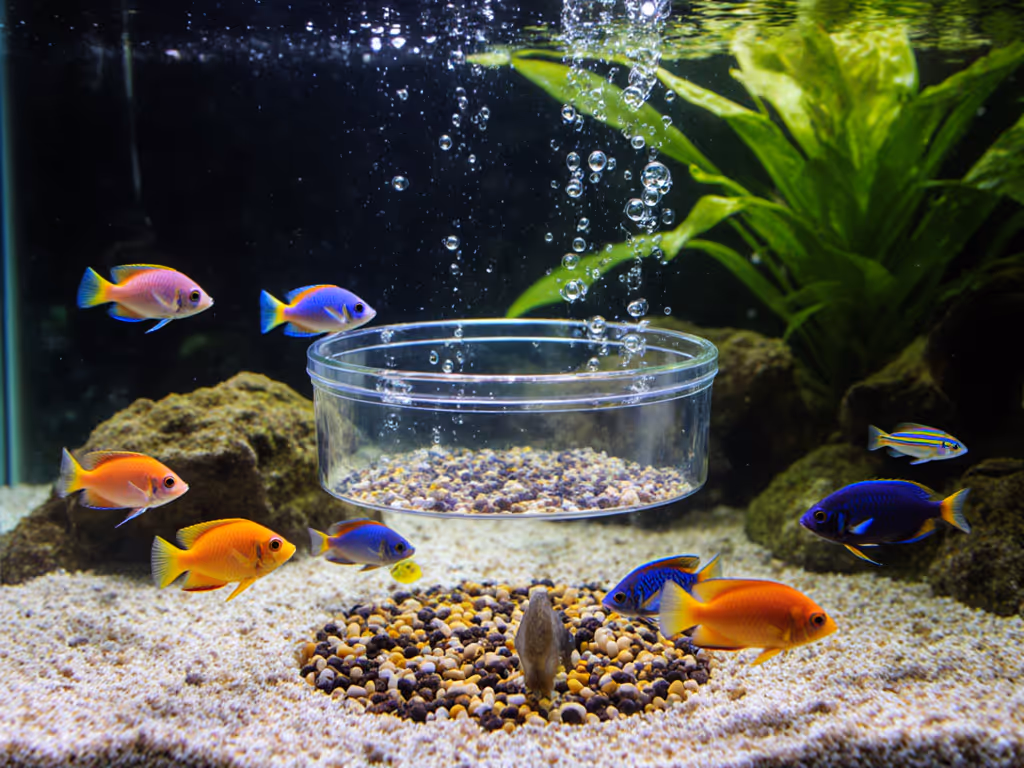aquarium_feeding_ring_in_use_with_colorful_fish_gathering_around_it
