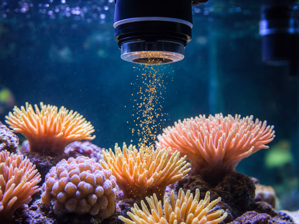 reef_tank_with_automatic_feeder_dispensing_food_near_coral